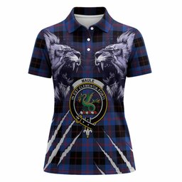Maule Tartan Crest Women Polo Shirt Ferocious Lion Style