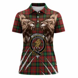 Fullerton Tartan Crest Women Polo Shirt Ferocious Lion Style