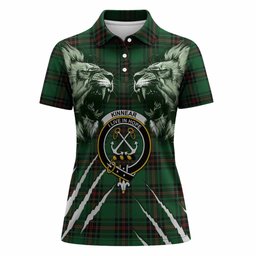 Kinnear Tartan Crest Women Polo Shirt Ferocious Lion Style