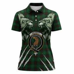 Halkett Tartan Crest Women Polo Shirt Ferocious Lion Style