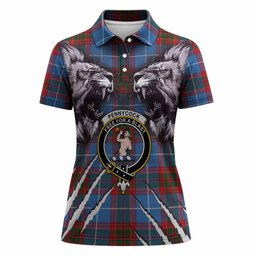 Pennycook Tartan Crest Women Polo Shirt Ferocious Lion Style