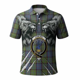 Stirling Tartan Crest Polo Shirt Ferocious Lion Style