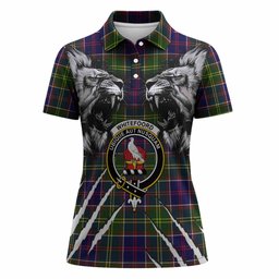 Whitefoord Tartan Crest Women Polo Shirt Ferocious Lion Style