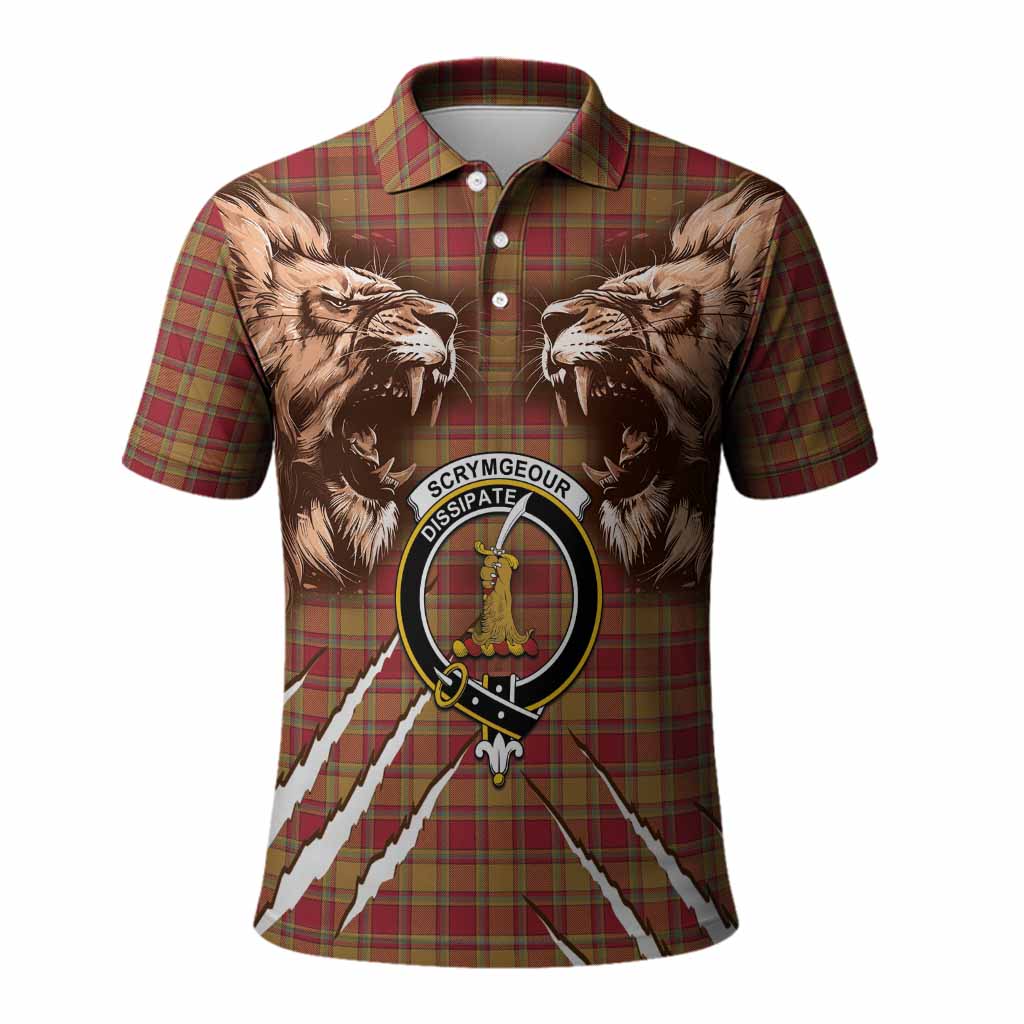 Scrymgeour Tartan Crest Polo Shirt Ferocious Lion Style