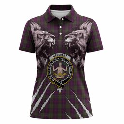 Urquhart Tartan Crest Women Polo Shirt Ferocious Lion Style