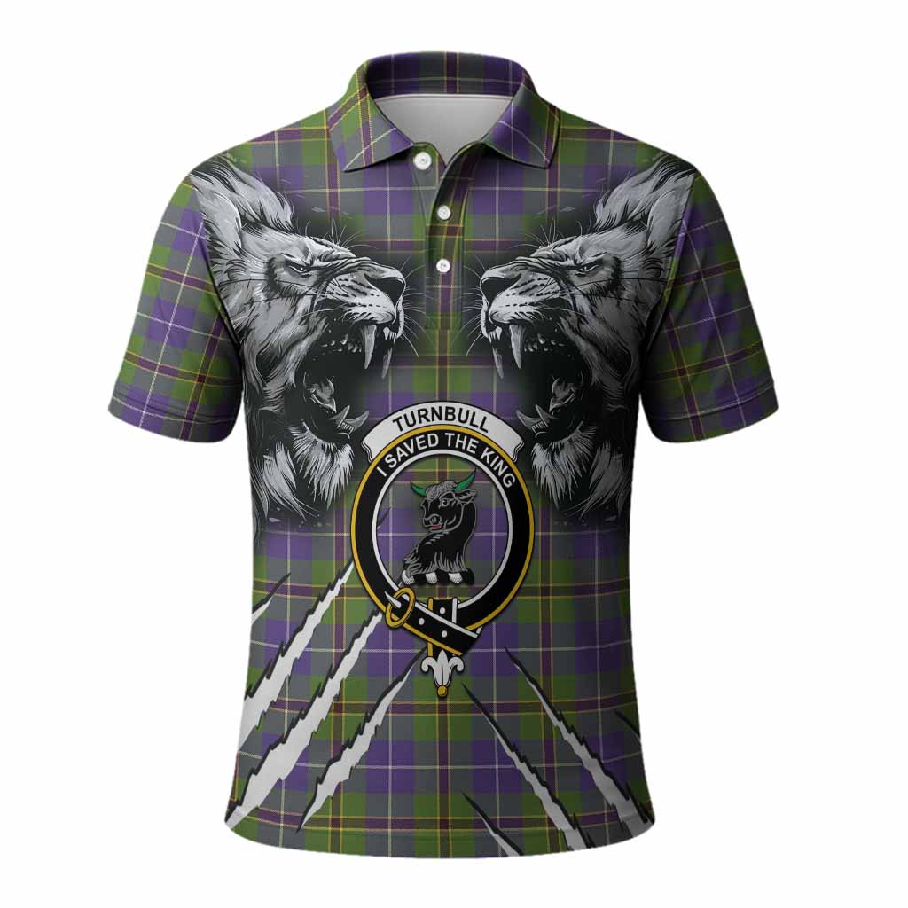 Turnbull Tartan Crest Polo Shirt Ferocious Lion Style