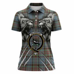 Walkinshaw Tartan Crest Women Polo Shirt Ferocious Lion Style