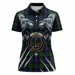 Blair Tartan Crest Women Polo Shirt Ferocious Lion Style