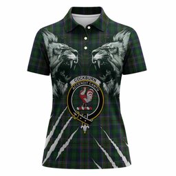 Cockburn Tartan Crest Women Polo Shirt Ferocious Lion Style