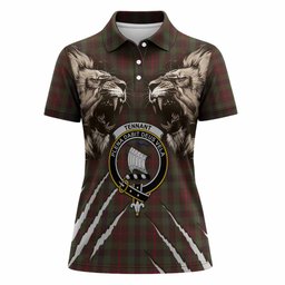 Tennant Tartan Crest Women Polo Shirt Ferocious Lion Style