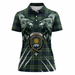 Purves Tartan Crest Women Polo Shirt Ferocious Lion Style