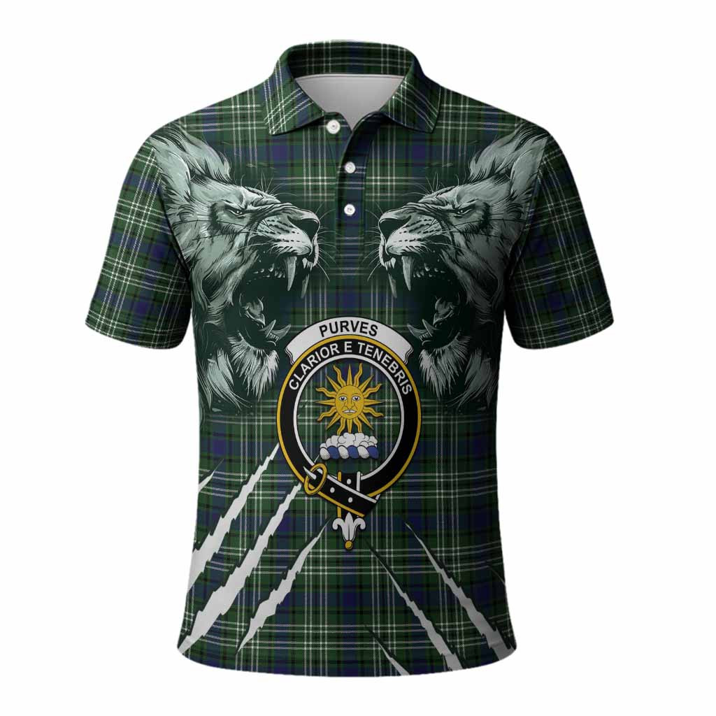 Purves Tartan Crest Polo Shirt Ferocious Lion Style