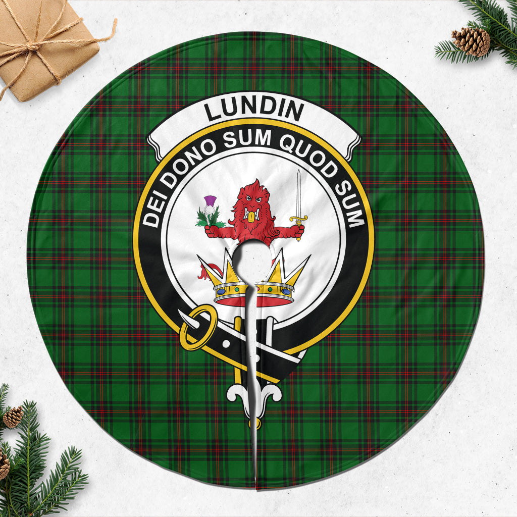 Lundin Tartan Christmas Tree Skirt with Family Crest
