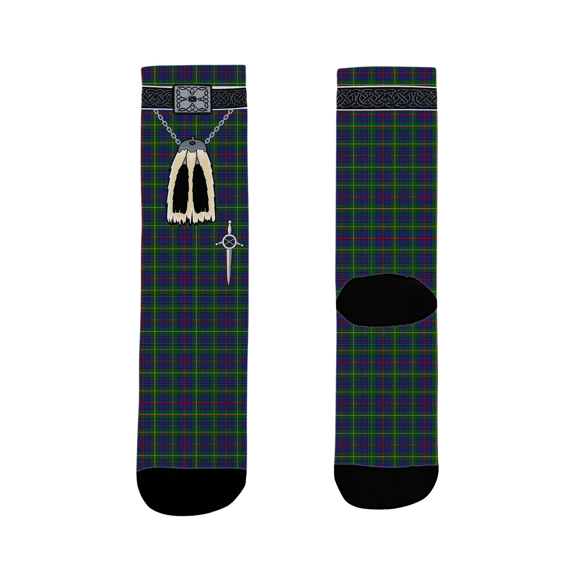 ScotsTee Shop Scottish Bailey, The House of Clan Highland Kilt Sporran Tartan Socks