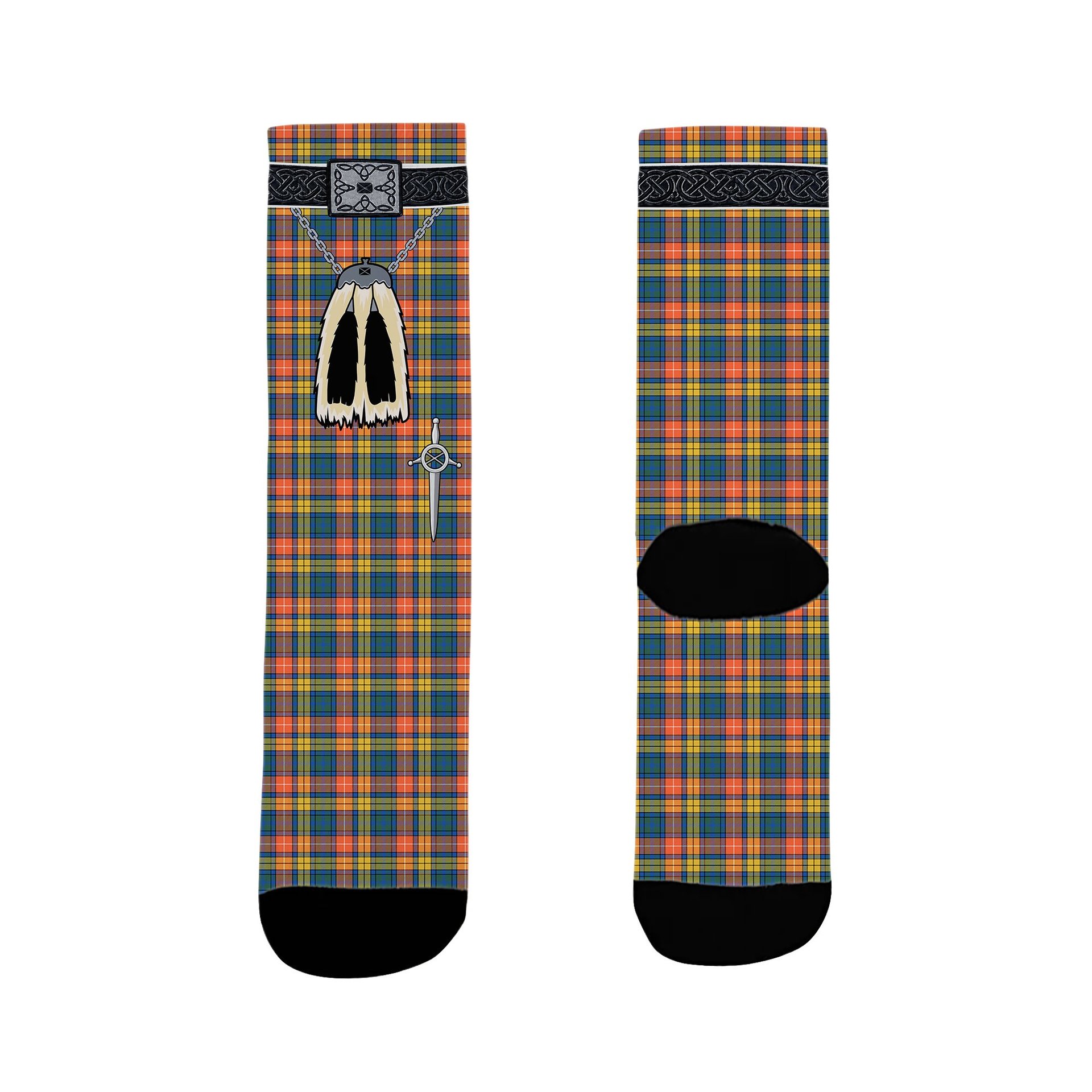 ScotsTee Shop Scottish Buchanan Ancient Clan Highland Kilt Sporran Tartan Socks