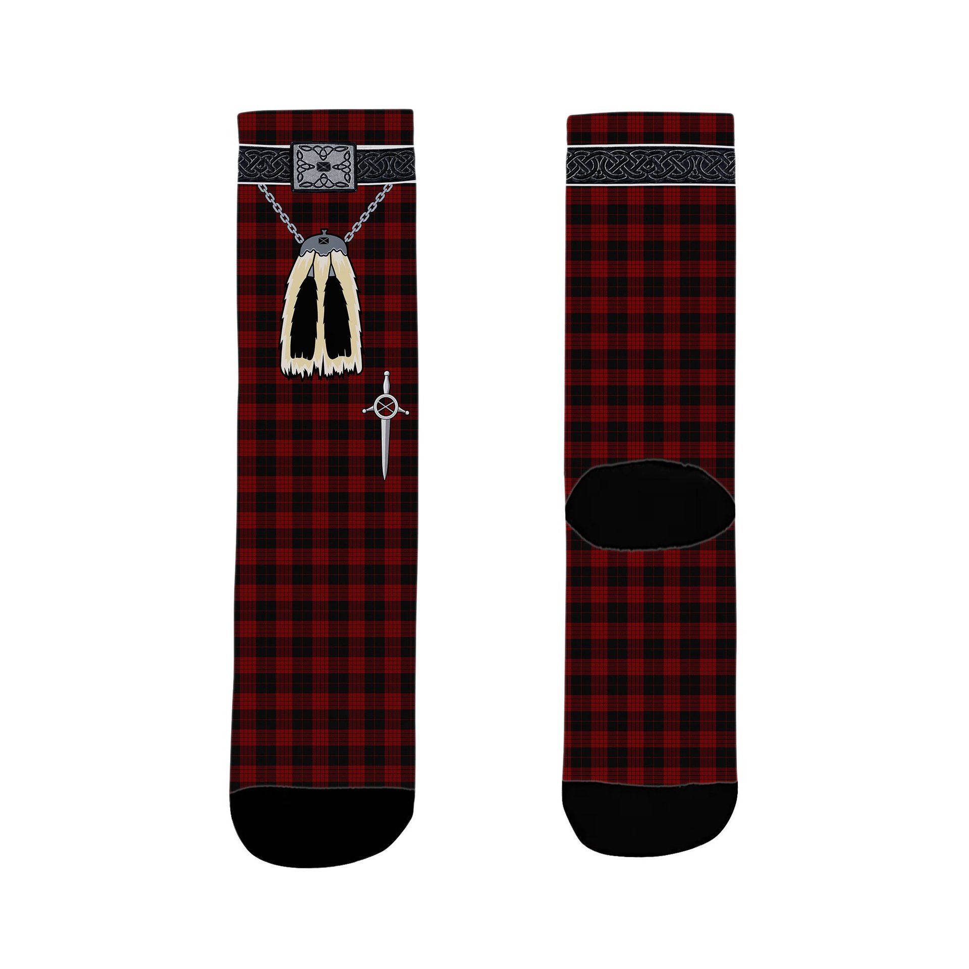 ScotsTee Shop Scottish Cameron Black and Red Clan Highland Kilt Sporran Tartan Socks