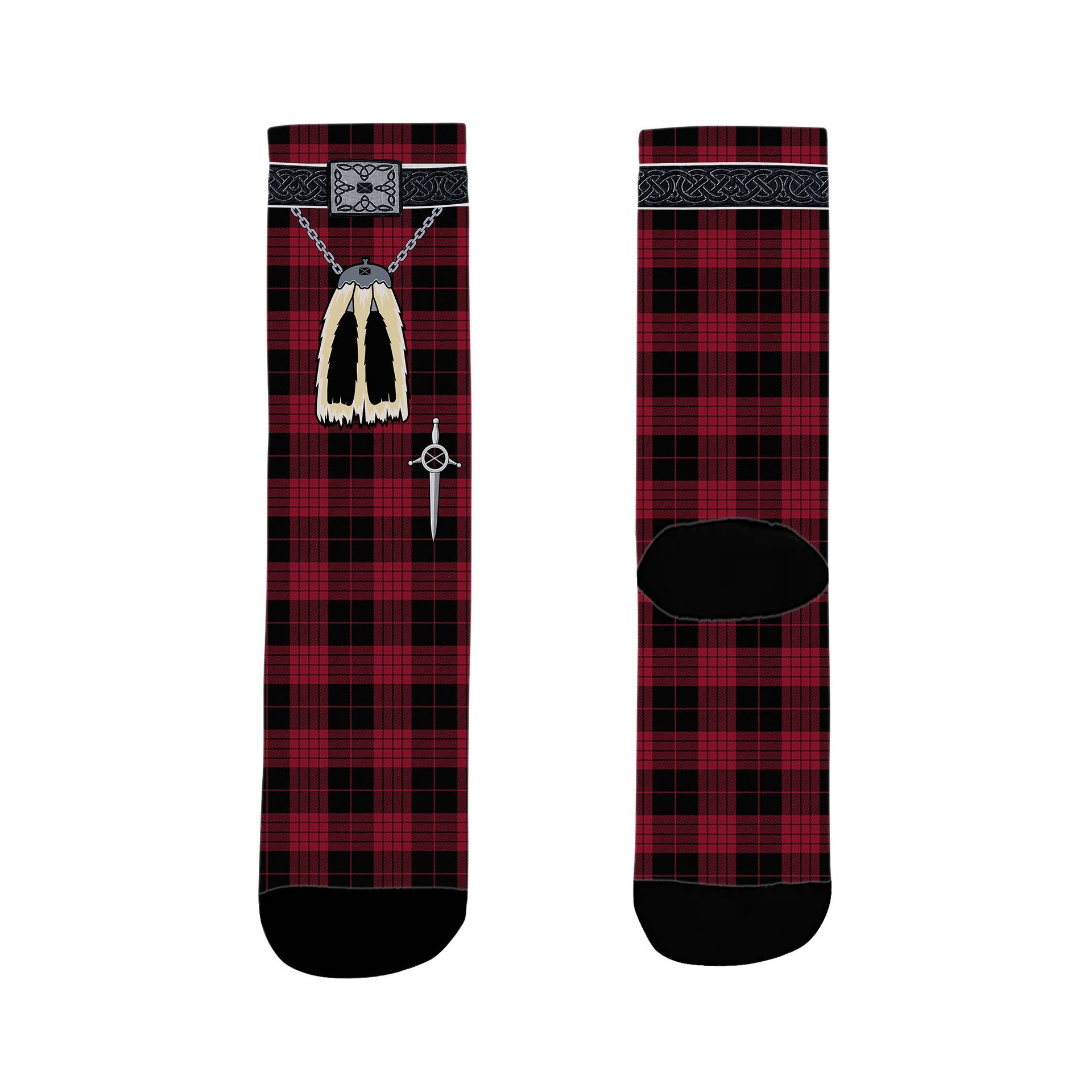 ScotsTee Shop Scottish Cameron Black and Red Modern Clan Highland Kilt Sporran Tartan Socks