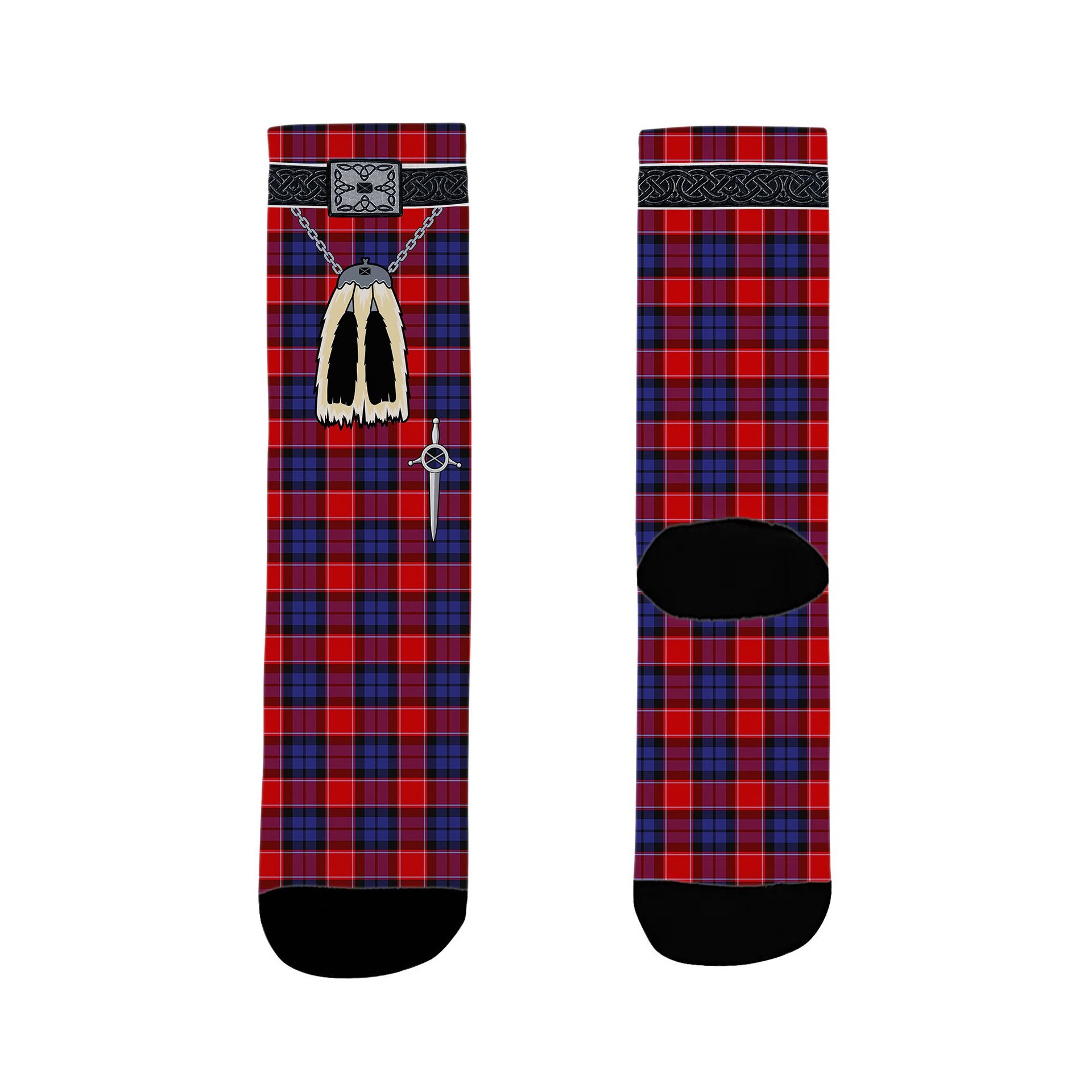 ScotsTee Shop Scottish Graham of Menteith Red Clan Highland Kilt Sporran Tartan Socks