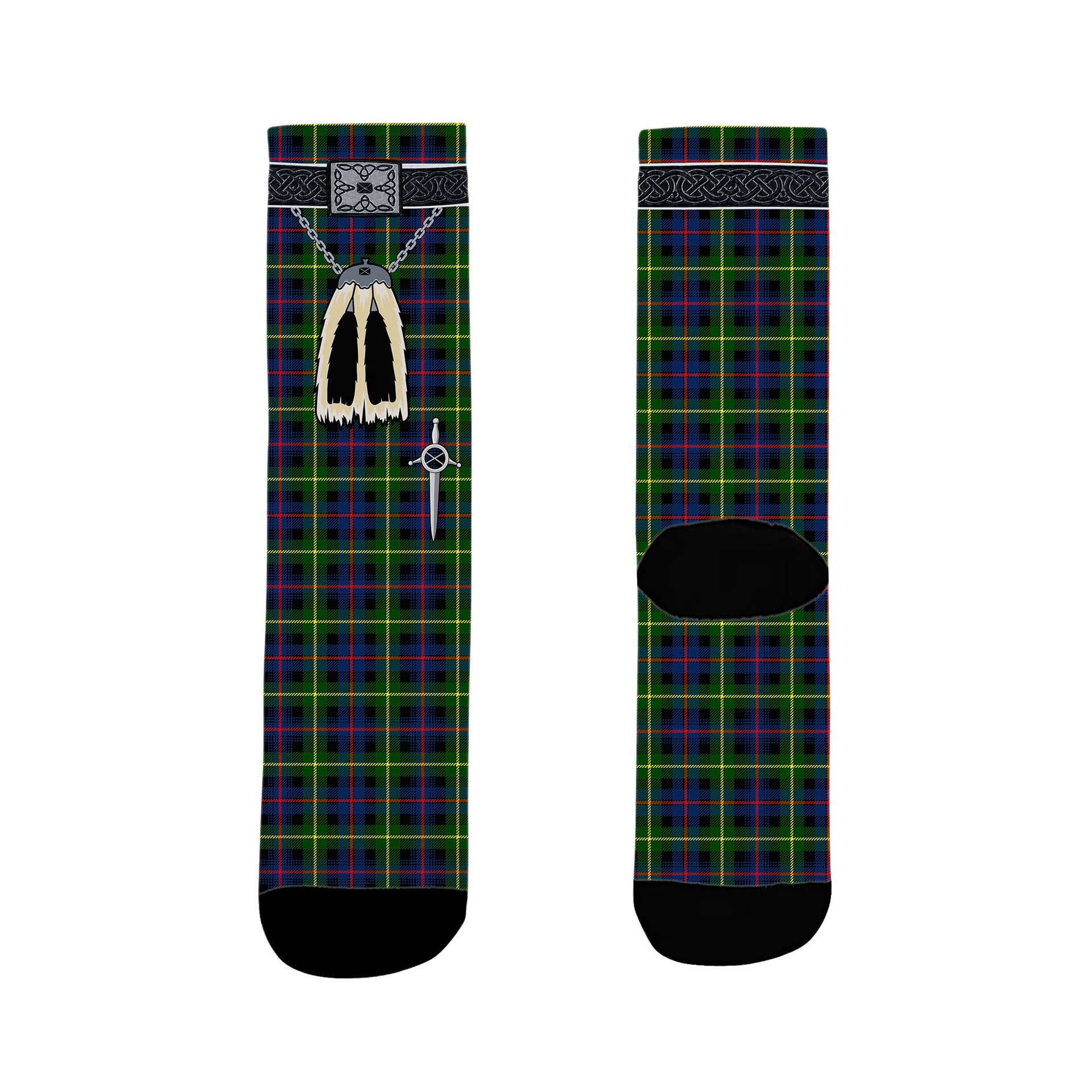 ScotsTee Shop Scottish Farquharson Modern Clan Highland Kilt Sporran Tartan Socks