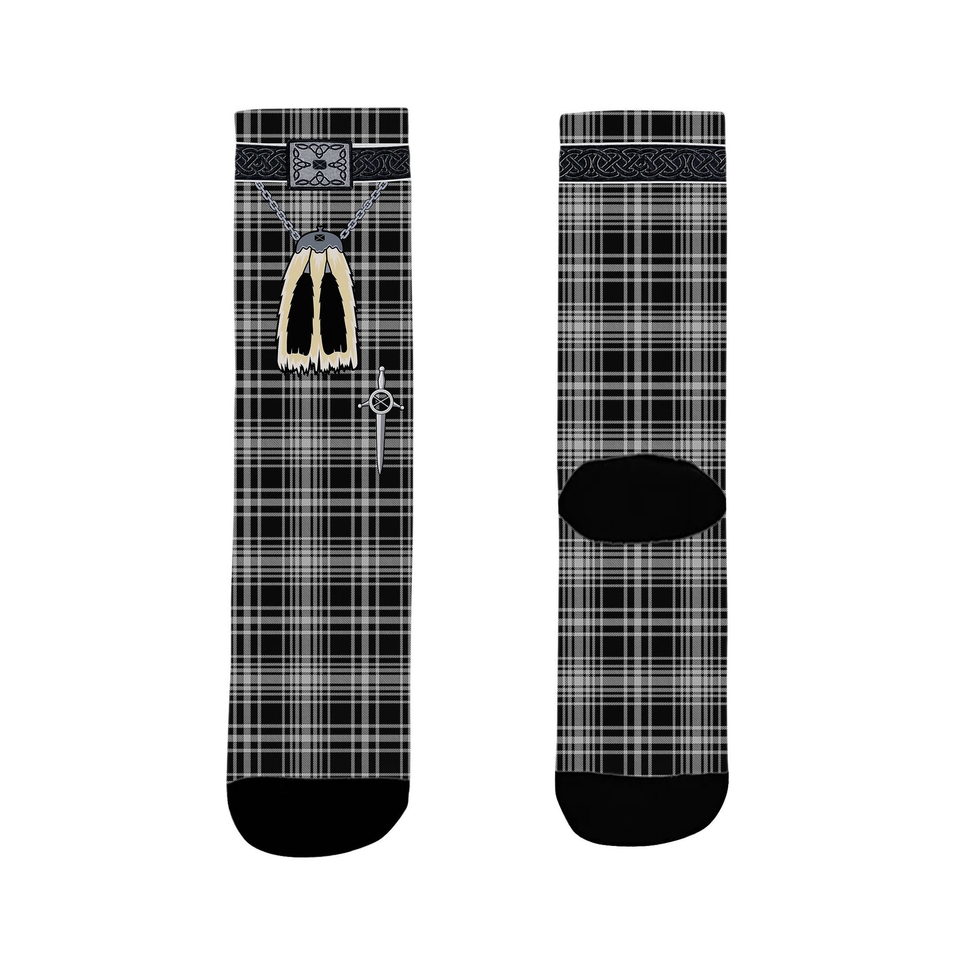 ScotsTee Shop Scottish MacLean Black and White Clan Highland Kilt Sporran Tartan Socks