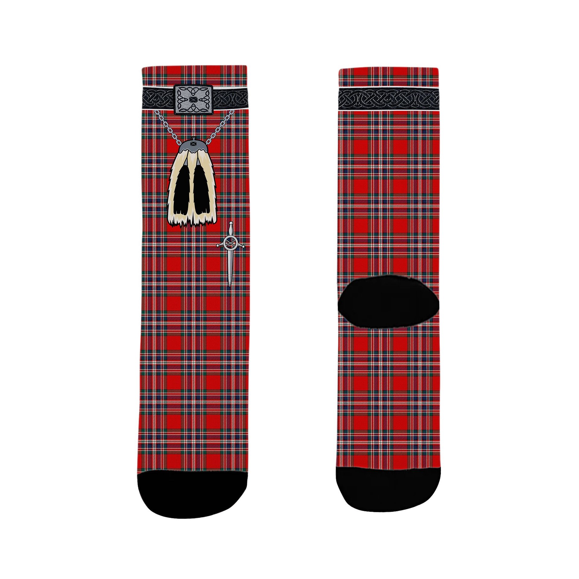 ScotsTee Shop Scottish McFarland Red Modern Clan Highland Kilt Sporran Tartan Socks