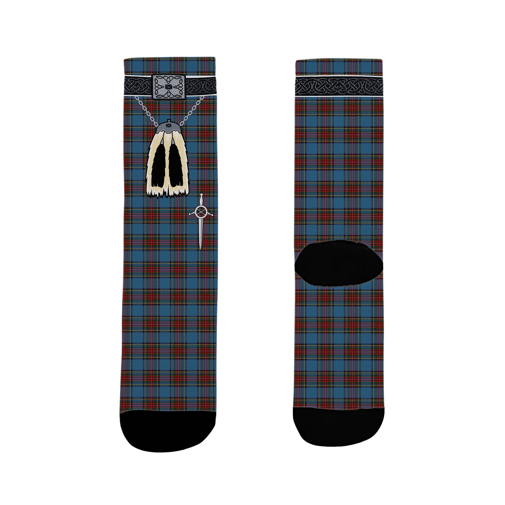 ScotsTee Shop Scottish Stewart Royal Blue Clan Highland Kilt Sporran Tartan Socks