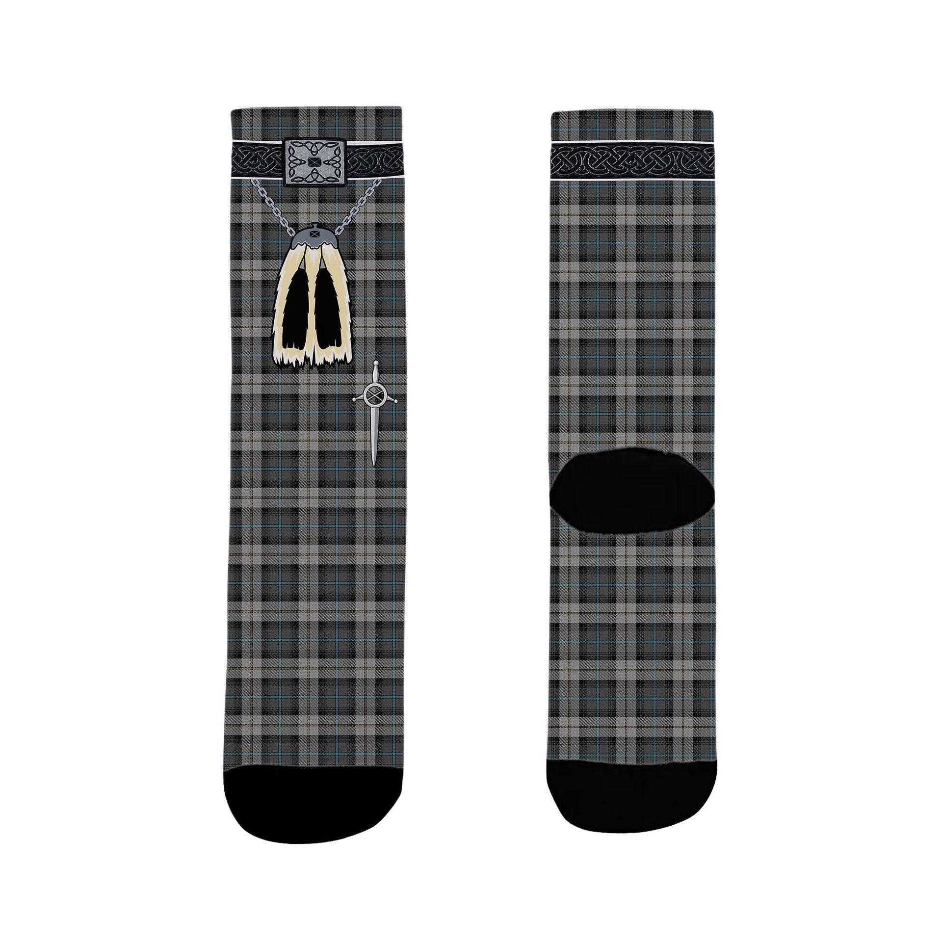 ScotsTee Shop Scottish McCandlish Dress Grey Clan Highland Kilt Sporran Tartan Socks