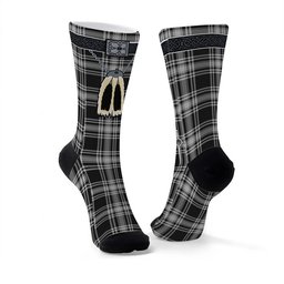 ScotsTee Shop Scottish Menzies Black and White Clan Highland Kilt Sporran Tartan Socks