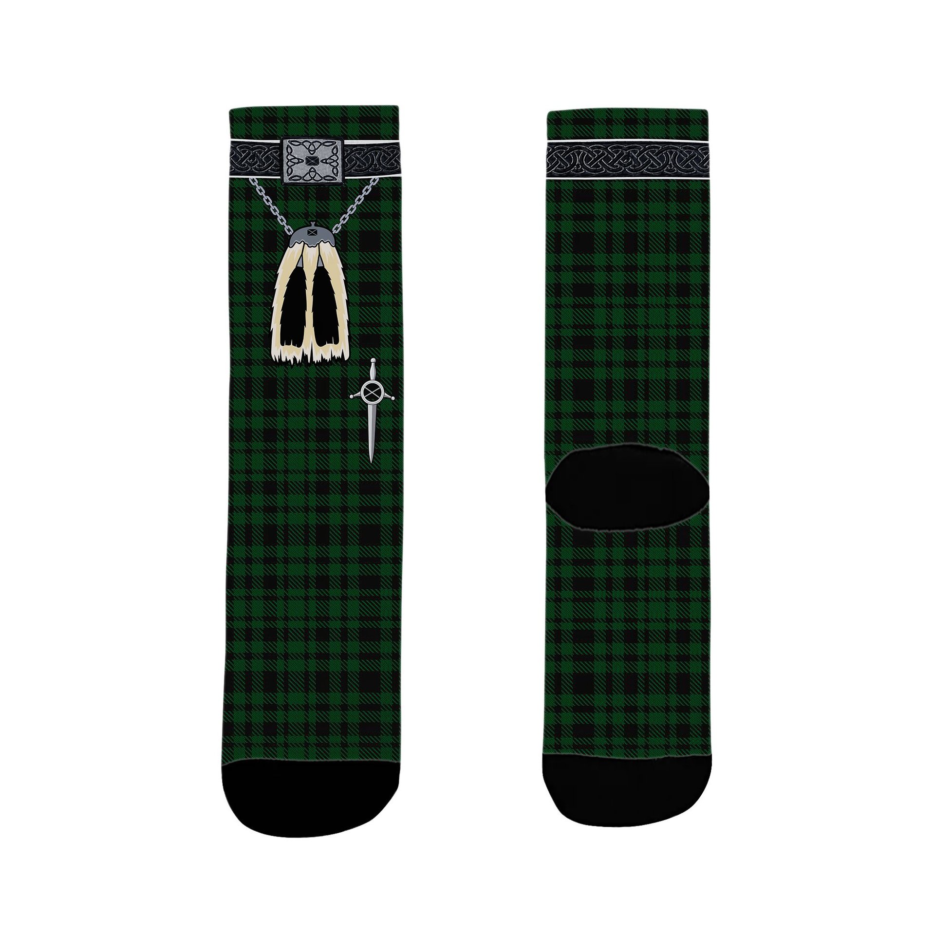 ScotsTee Shop Scottish Menzies Green Clan Highland Kilt Sporran Tartan Socks