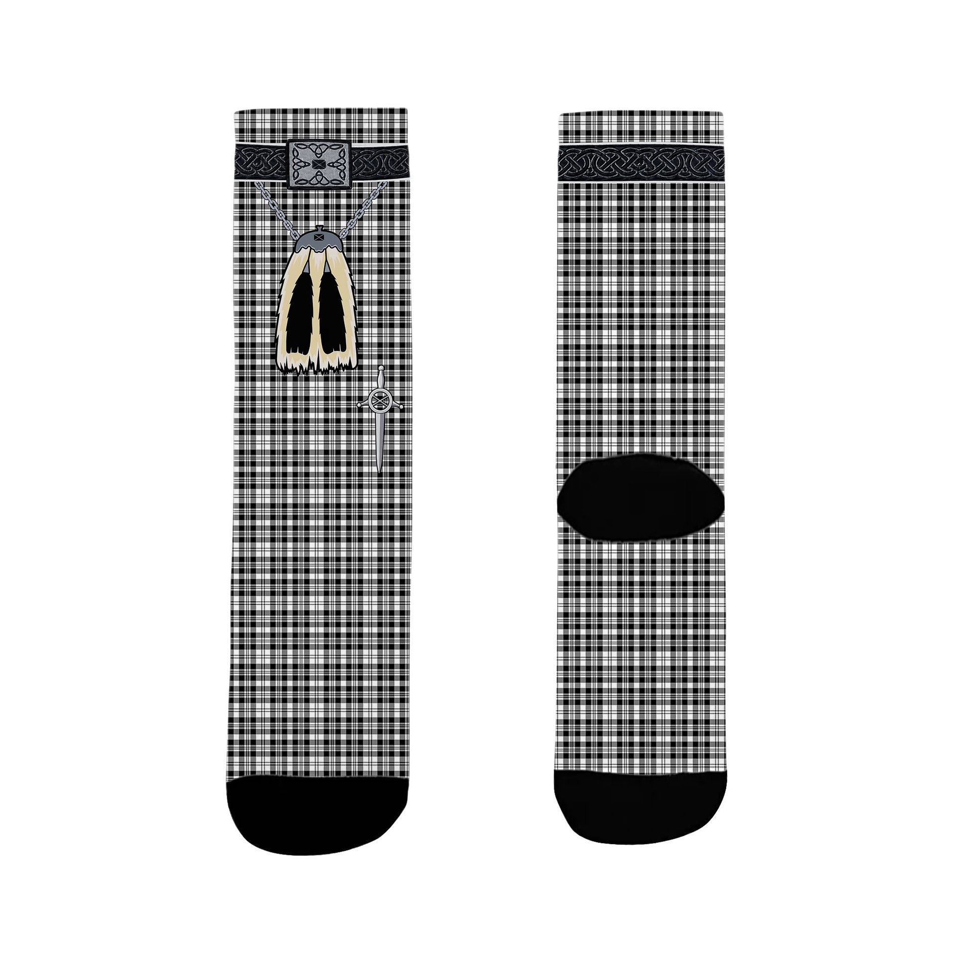 ScotsTee Shop Scottish Scott Black White Clan Highland Kilt Sporran Tartan Socks