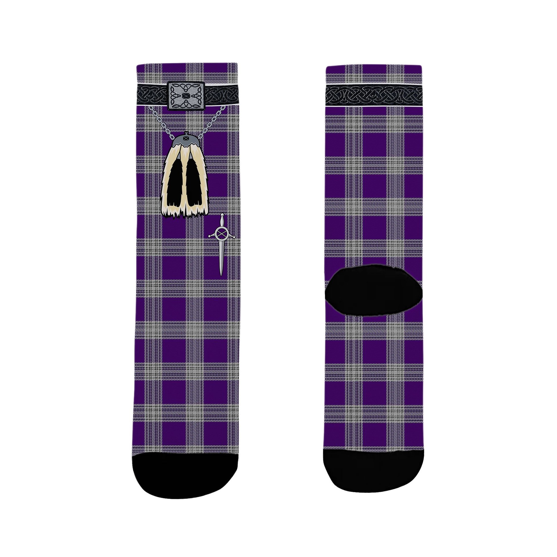 ScotsTee Shop Scottish Menzies Mauve and White Clan Highland Kilt Sporran Tartan Socks