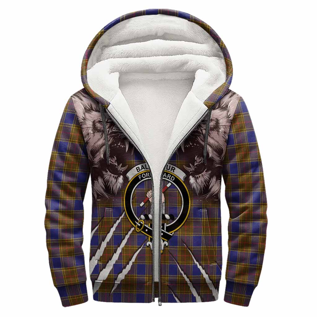 Balfour Tartan Crest Sherpa Hoodie Ferocious Lion Style