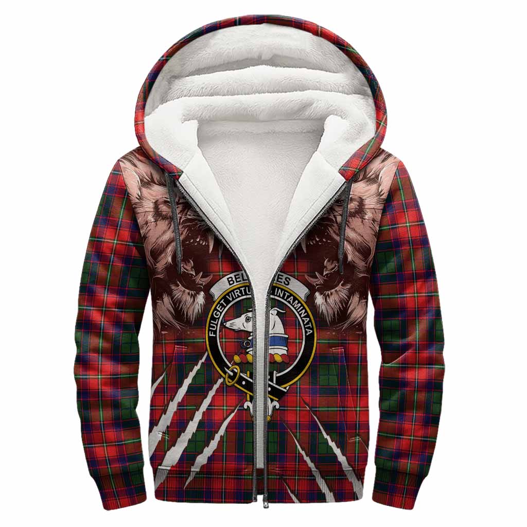 Belshes (Belsches) Tartan Crest Sherpa Hoodie Ferocious Lion Style