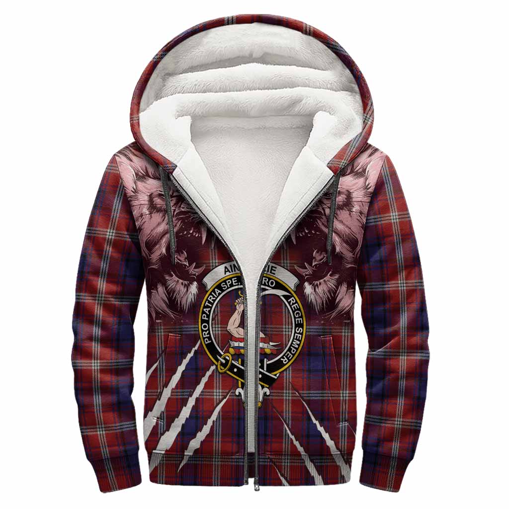 Ainslie Tartan Crest Sherpa Hoodie Ferocious Lion Style
