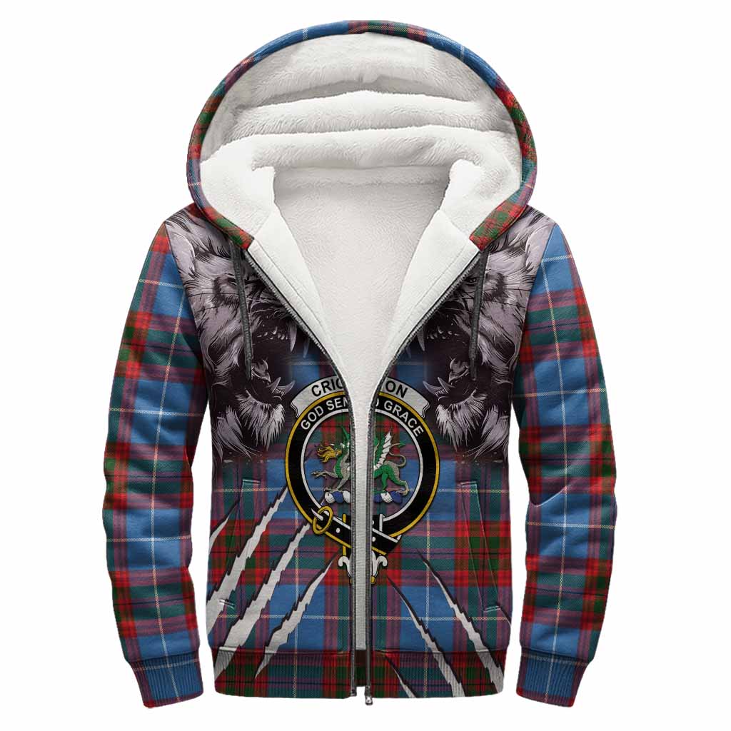 Crichton (Crighton) Tartan Crest Sherpa Hoodie Ferocious Lion Style