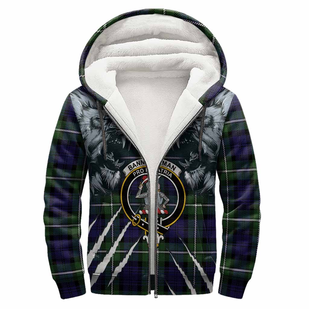 Bannerman Tartan Crest Sherpa Hoodie Ferocious Lion Style