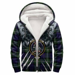 Bannerman Tartan Crest Sherpa Hoodie Ferocious Lion Style