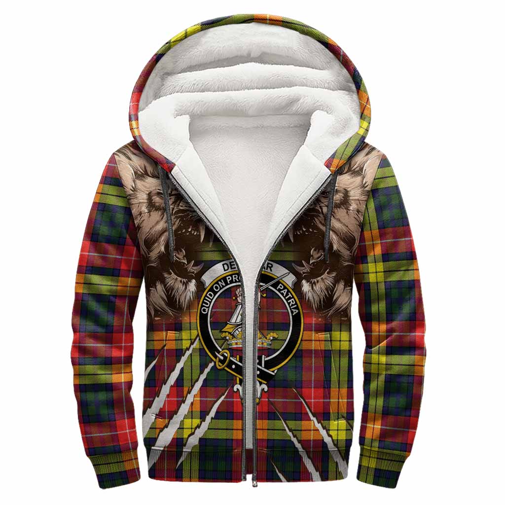 Dewar Tartan Crest Sherpa Hoodie Ferocious Lion Style