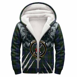 Colquhoun Tartan Crest Sherpa Hoodie Ferocious Lion Style