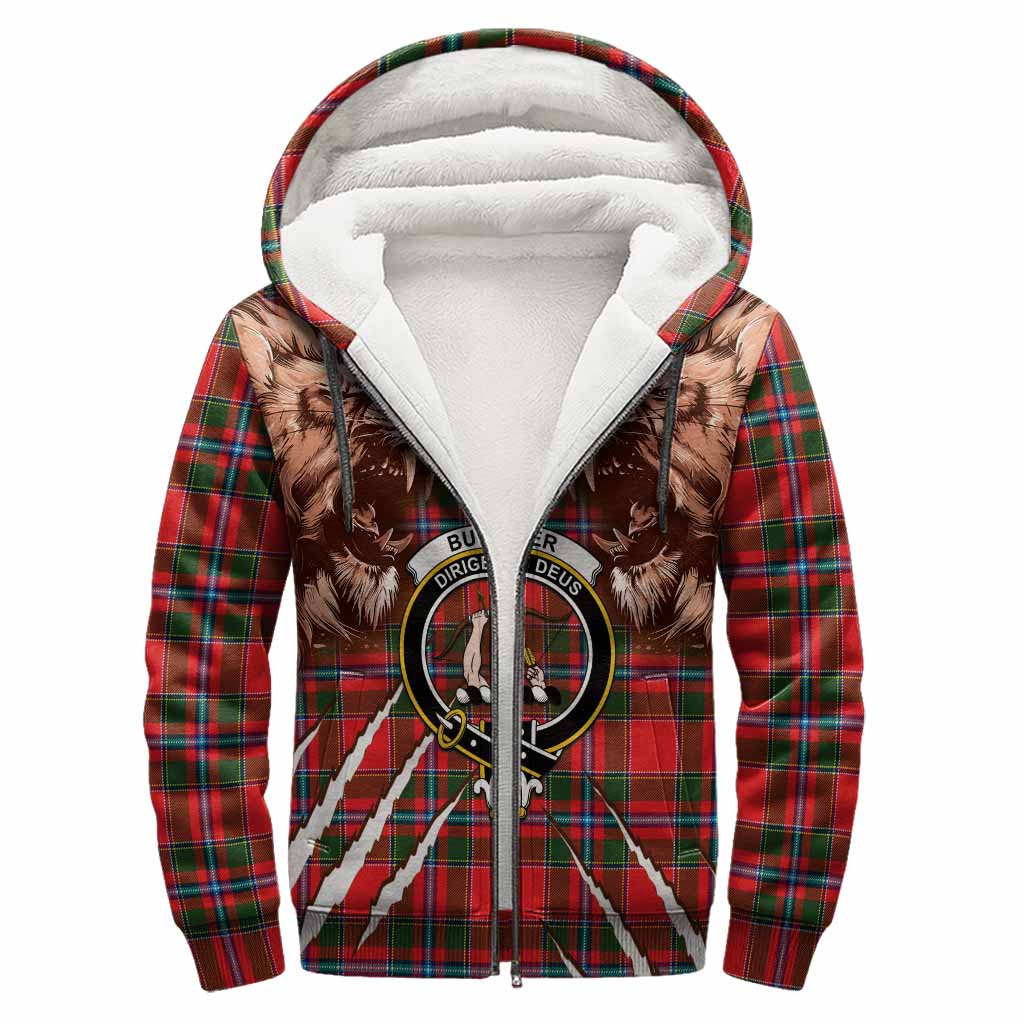 Butter Tartan Crest Sherpa Hoodie Ferocious Lion Style