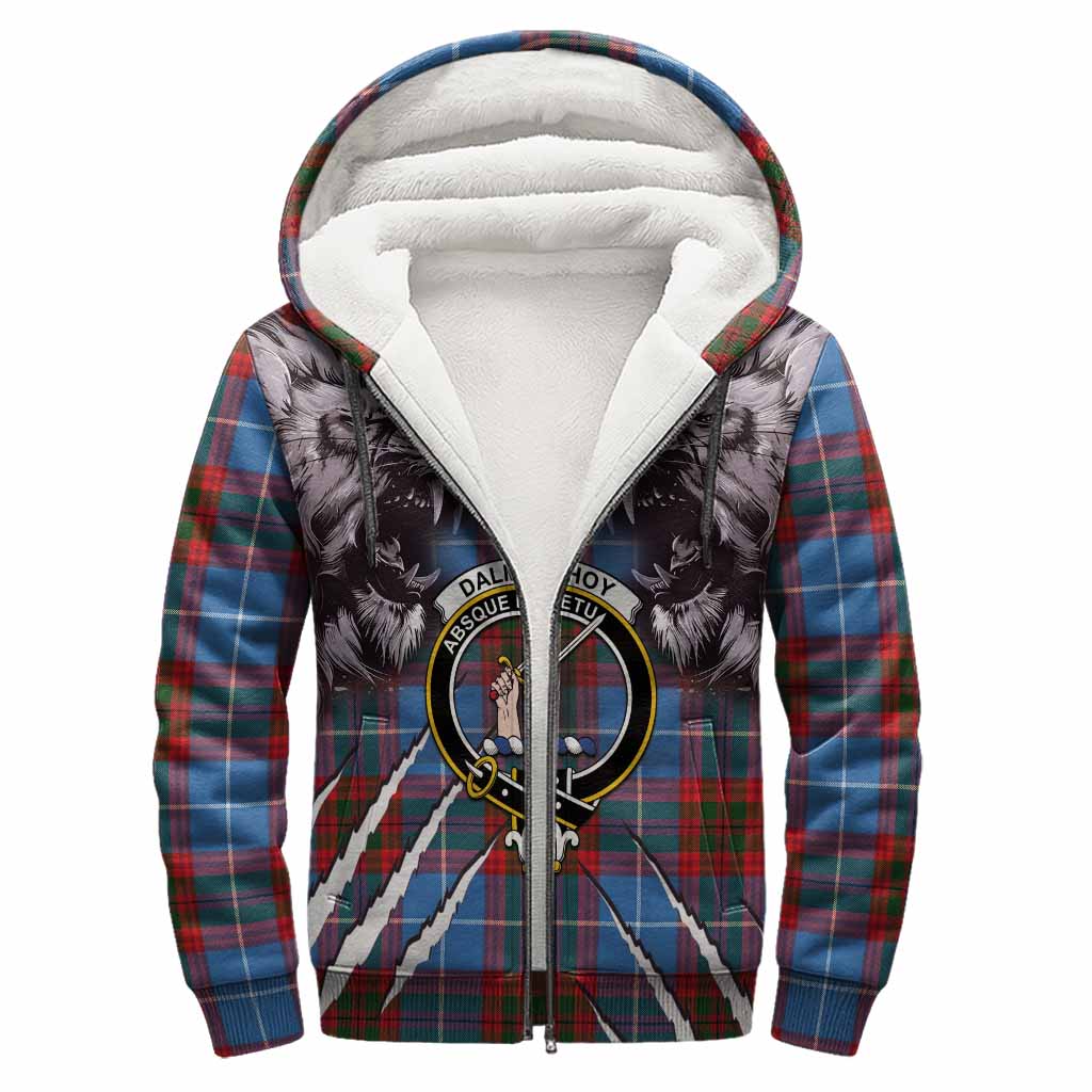 Dalmahoy Tartan Crest Sherpa Hoodie Ferocious Lion Style