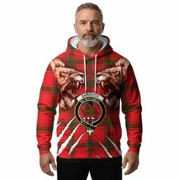 Darroch Tartan Crest Hoodie Ferocious Lion Style