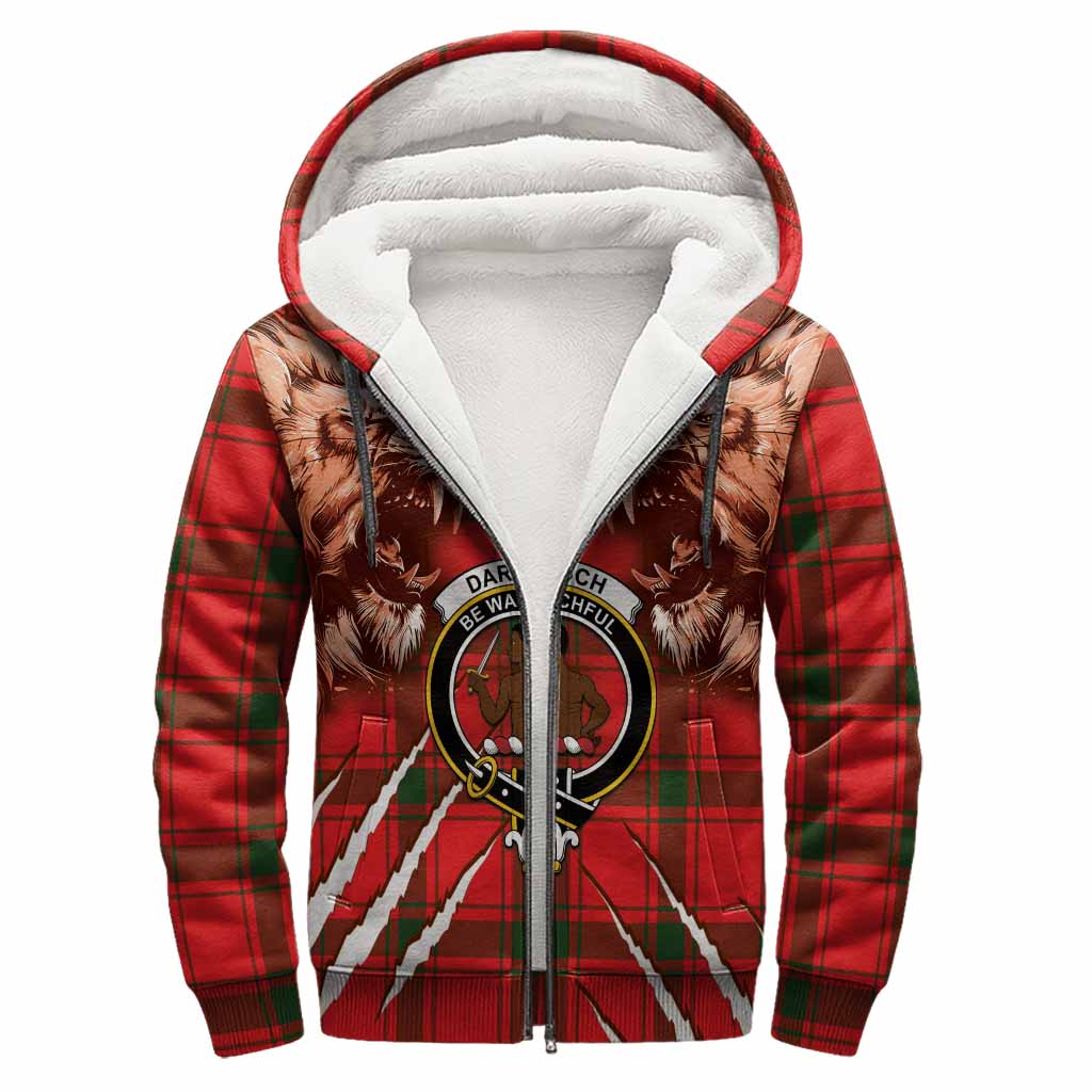 Darroch Tartan Crest Sherpa Hoodie Ferocious Lion Style