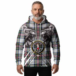 Dennistoun Tartan Crest Hoodie Ferocious Lion Style