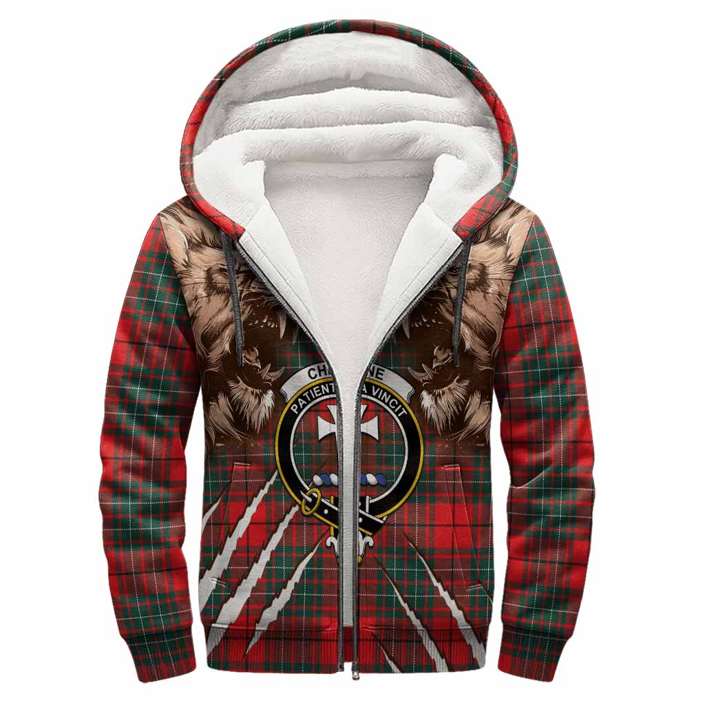 Cheyne Tartan Crest Sherpa Hoodie Ferocious Lion Style