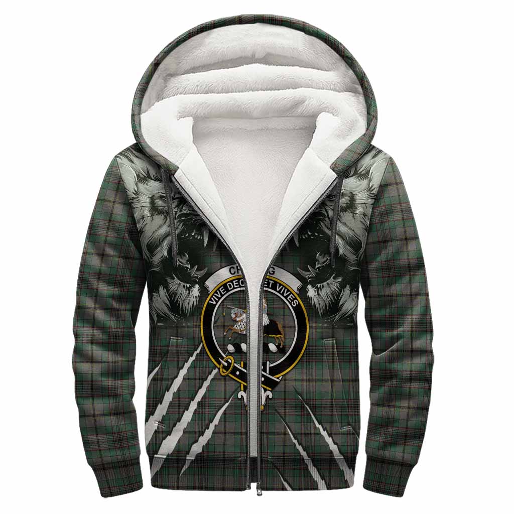 Craig Tartan Crest Sherpa Hoodie Ferocious Lion Style