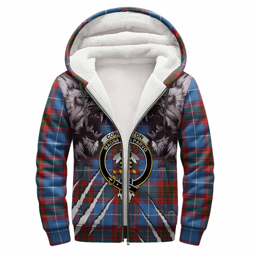 Congilton Tartan Crest Sherpa Hoodie Ferocious Lion Style