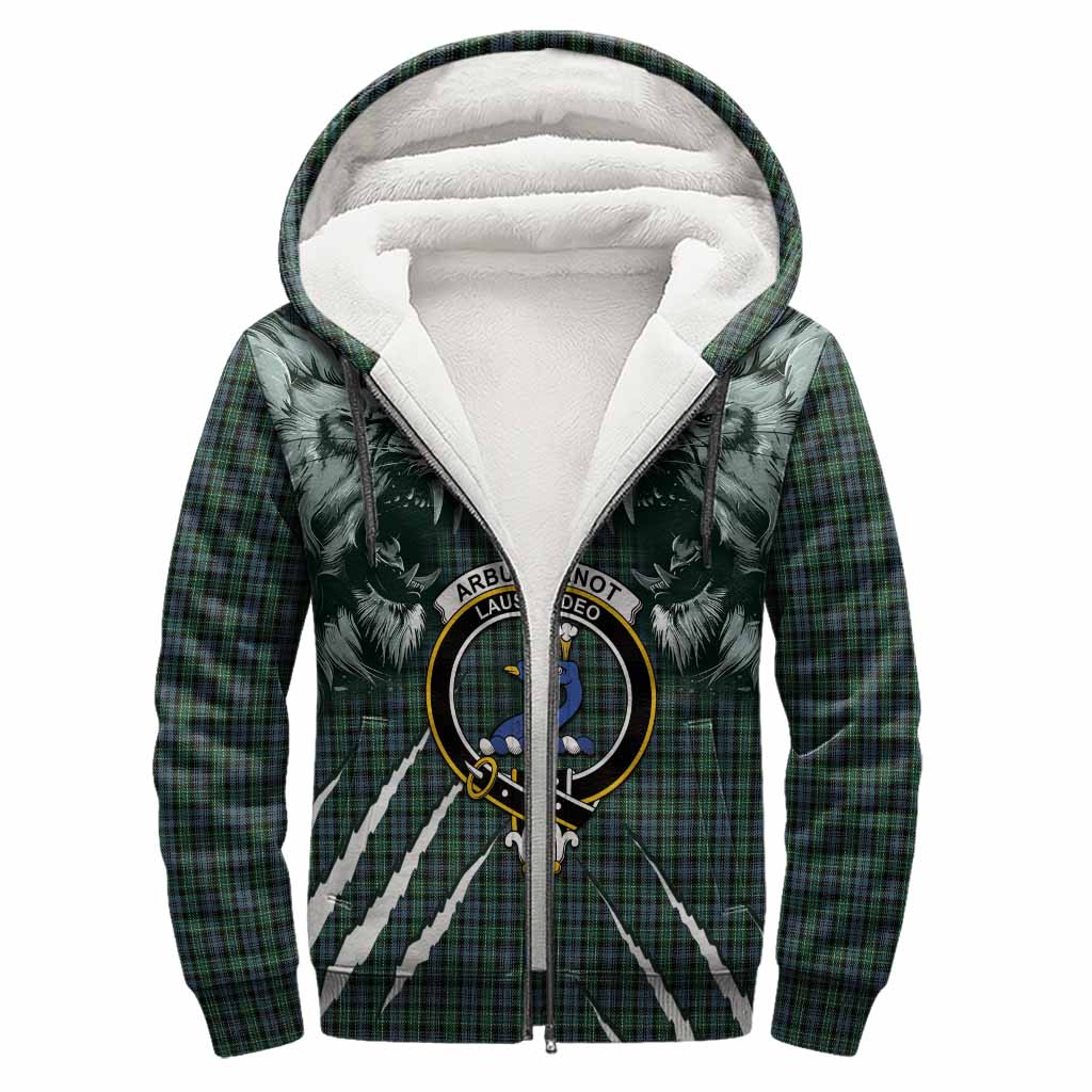 Arbuthnot Tartan Crest Sherpa Hoodie Ferocious Lion Style