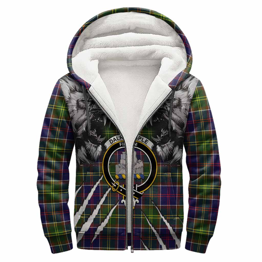 Dalrymple Tartan Crest Sherpa Hoodie Ferocious Lion Style