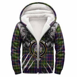 Dalrymple Tartan Crest Sherpa Hoodie Ferocious Lion Style